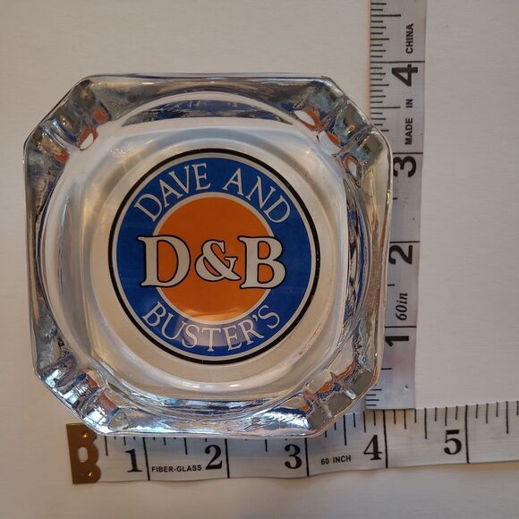 Dave and Busters D&B Logo Ashtray 3.75"x3.75" Clear Glass Square Vintage - Picture 7 of 7
